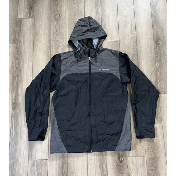 COLUMBIA Wind Breaker Full Zip Jacket Mens Black & Gray Spring Fall Size Small - Picture 1 of 9